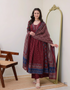 Alvami Women’s Maroon Printed Viscose Anarkali Kurta Set with Dupatta
