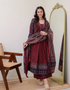 Alvami Women’s Maroon Printed Viscose Anarkali Kurta Set with Dupatta