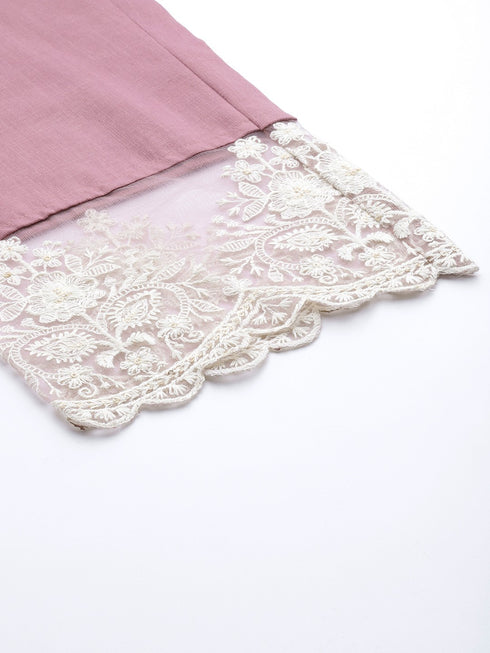 Pink Anarkali Kurta And Pant Set With Dupatta