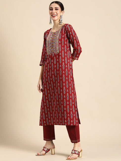 Viscose Red Kurta And Pant Set With Dupatta