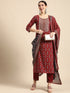 Viscose Red Kurta And Pant Set With Dupatta