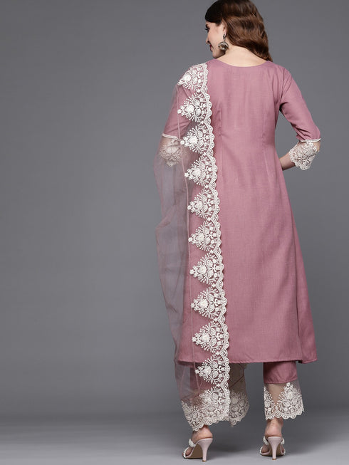 Pink Anarkali Kurta And Pant Set With Dupatta