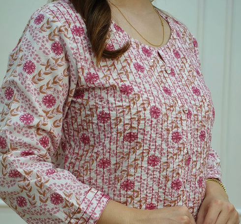 Light Blue, Pink Printed Viscose Rayon Kurta, Pant And Dupatta Set